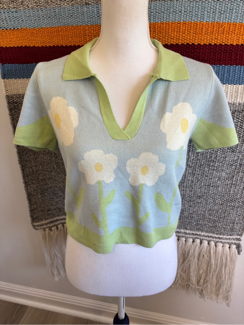 Floral Knit Collared Top